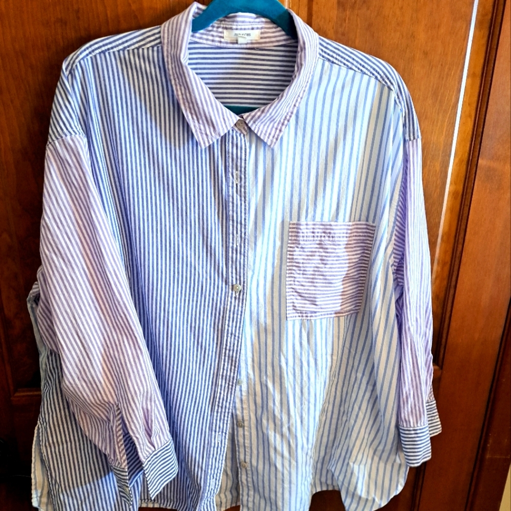 Womens 1x Cotton Boyfriend Style Shirt